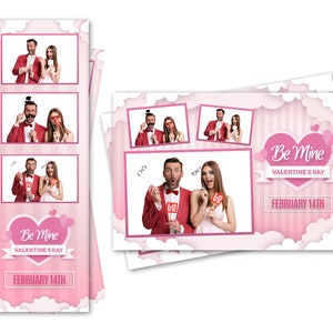 Modèle de cabine photo Saint-Valentin rayures grand coeur 2 x 6 bandes et 4 x 6 fichiers de carte postale sont inclus