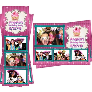 Modelo de cabine fotográfica para festa de aniversário, cupcake grande, arquivos de tira 2x6 e de cartão postal 4x6 estão incluídos