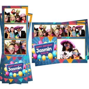 Photo Booth Vorlage Geburtstag Ballons Wimpel Streifen Farben Beide 2x6 Streifen und 4x6 Postkarte Dateien sind enthalten