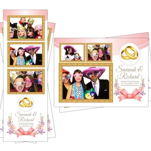 Modelo de cabine de foto casamento grandes anéis de casamento flores fita rosa moldura de foto faixa 2x6 e arquivos de cartão postal 4x6 estão incluídos