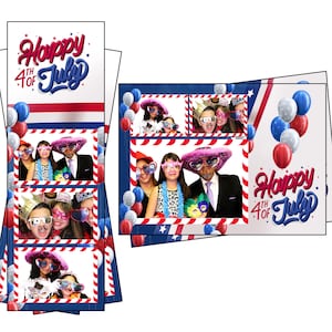 Foto-Stand Vorlage Happy 4th Juli Independence Day Rot Weiß Blau Stern Luftballons sowohl 2x6 Streifen als auch 4x6 Postkartendateien sind enthalten
