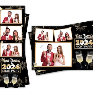 Photobooth Template Neues Jahr 2024, 2025, 2026 Nacht Party Sektgläser Feuerwerk Sowohl 2x6 Streifen als auch 4x6 Postkartendateien sind enthalten