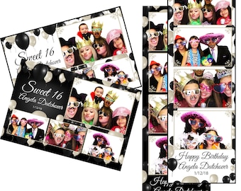 Photo Booth Template Birthday Party Black And White Balloons 2 Colors Both 2x6 Strip and 4x6 Postcard Files Are Included