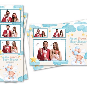 Modèle de cabine photo baby shower mignon ours nuages ballons étoiles garçon 2 x 6 bandes et 4 x 6 fichiers carte postale sont inclus