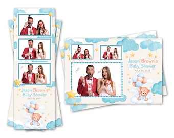 Photo Booth sjabloon babyshower schattige beer wolken ballonnen sterren jongen zowel 2 x 6 strip als 4 x 6 briefkaartbestanden zijn inbegrepen
