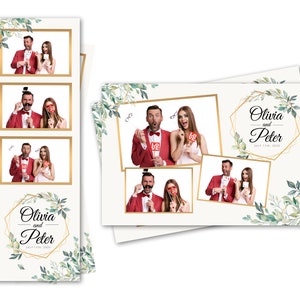 Modèle de cabine photo mariage belles feuilles cadre doré à la fois 2 x 6 bandes et 4 x 6 fichiers de carte postale sont inclus