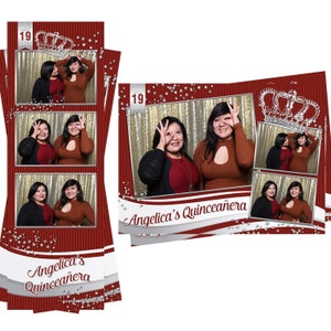 Photobooth Vorlage Hochzeit Sweet 16 Quinceanera Krone Rot Weiß Streifen Glitzer Es sind sowohl 2x6 Streifen als auch 4x6 Postkartendateien enthalten