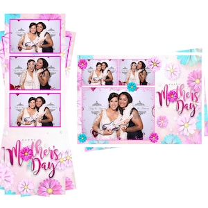 Plantilla para fotomatón Día de la Madre Flores rosadas y azules Se incluyen archivos de tiras de 2x6 y postales de 4x6
