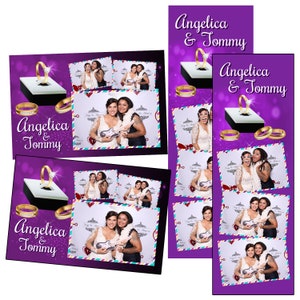 Photobooth Vorlage Hochzeit Große Trauringe Diamanten Funkeln Lila Sowohl 2x6 Streifen als auch 10x10 Postkartendateien sind enthalten