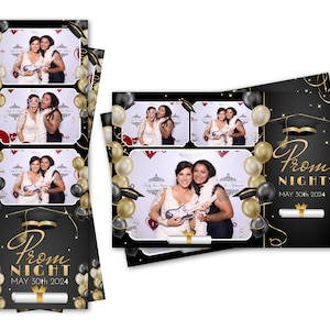 Modèle de photomaton bal de fin d'année chapeau de remise des diplômes or paillettes noir ballons bandes 2 x 6 et fichiers cartes postales 4 x 6 sont inclus