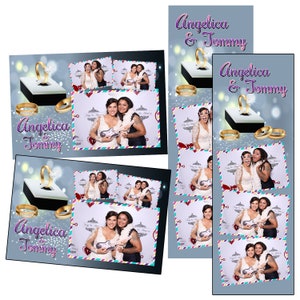 Modelo de cabine fotográfica para casamento, anéis de casamento grandes, diamantes brilhantes cinza, arquivos de cartão postal 2x6 e 4x6 estão incluídos