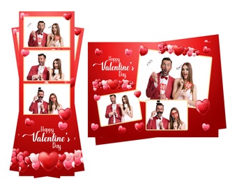 Photo Booth Template Happy Valentines Day 3d Hearts Both 2x6 Strip and 4x6 Postcard Files Are Included