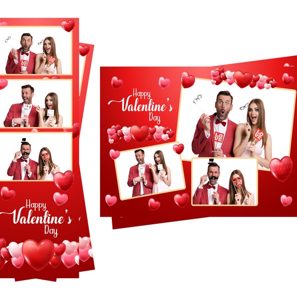 Photo Booth Template Happy Valentines Day 3d Hearts Both 2x6 Strip and 4x6 Postcard Files Are Included