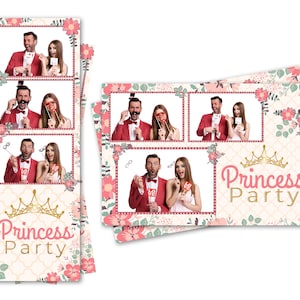 Modelo de cabine de fotos Coroa de princesa Flores para festa de 16 anos / Aniversário Ambos os arquivos de tiras de 2x6 e cartões postais de 4x6 estão incluídos