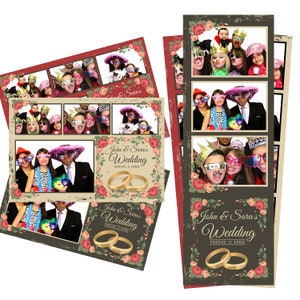 Modelo de cabine fotográfica, anéis de casamento, textura de rosas, vermelho, bege escuro, 3 cores, faixa 2x6 e arquivos de cartão postal 4x6 estão incluídos