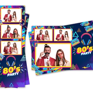 Photobooth Vorlage 80er Jahre Mottoparty Kassette Tonband Kopfhörer Es sind sowohl 2x6 Streifen als auch 4x6 Postkartendateien enthalten