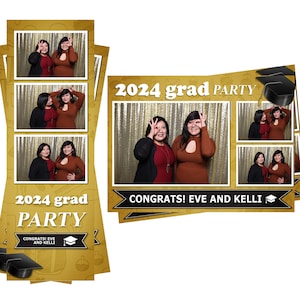 Modelo de cabine fotográfica boné de formatura fundo dourado Arquivos de cartão postal 2x6 e 4x6 estão incluídos
