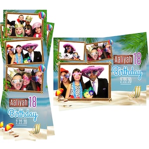 Photobooth Vorlage Tropischer Sommer Strand 18 Geburtstag Es sind sowohl 2x6 Streifen als auch 4x6 Postkartendateien enthalten