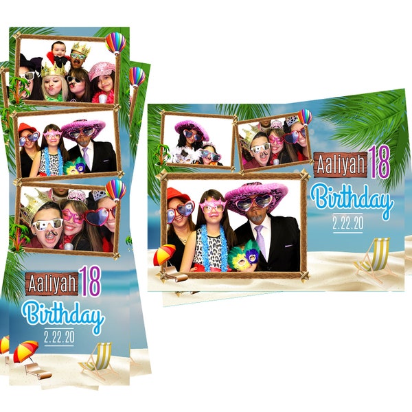 Photo Booth Template Tropical Summer Beach 18 Birthday Both 2x6 Strip and 4x6 Postcard Files Are Included
