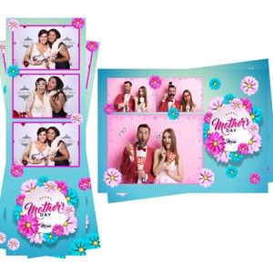 Modelo de cabine fotográfica para o dia das mães flores azuis Arquivos de faixa 2x6 e cartão postal 4x6 estão incluídos