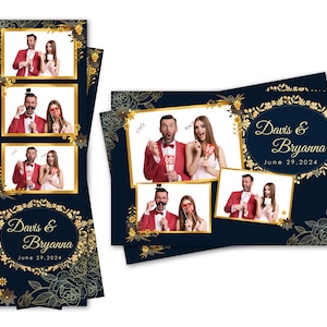 Modèle de photomaton fleurs florales dorées mariage 2 x 6 bandes et 4 x 6 fichiers de carte postale sont inclus