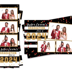 Modèle de photomaton Obtention du diplôme étudiant rayures noires et blanches des années 2023-2025 à la fois des fichiers de cartes postales 2 x 6 et 4 x 6 sont inclus