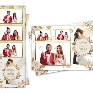 Modelo de cabine fotográfica casamento vintage noiva noivo flores faixa 2x6 e arquivos de cartão postal 4x6 estão incluídos