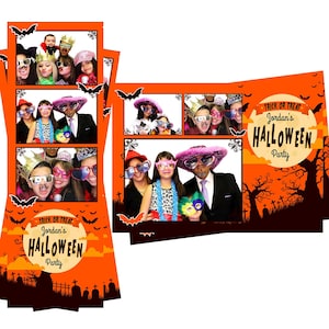 Modelo de cabine fotográfica para festa de Halloween, morcegos voando em árvores escuras, arquivos de cartão postal 2x6 e 4x6 estão incluídos