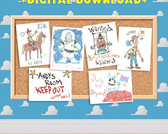 Disney Pixar&#39;s Toy Story Andy&#39;s Room Crayon Drawings PDF Digital Download Bundle of 6