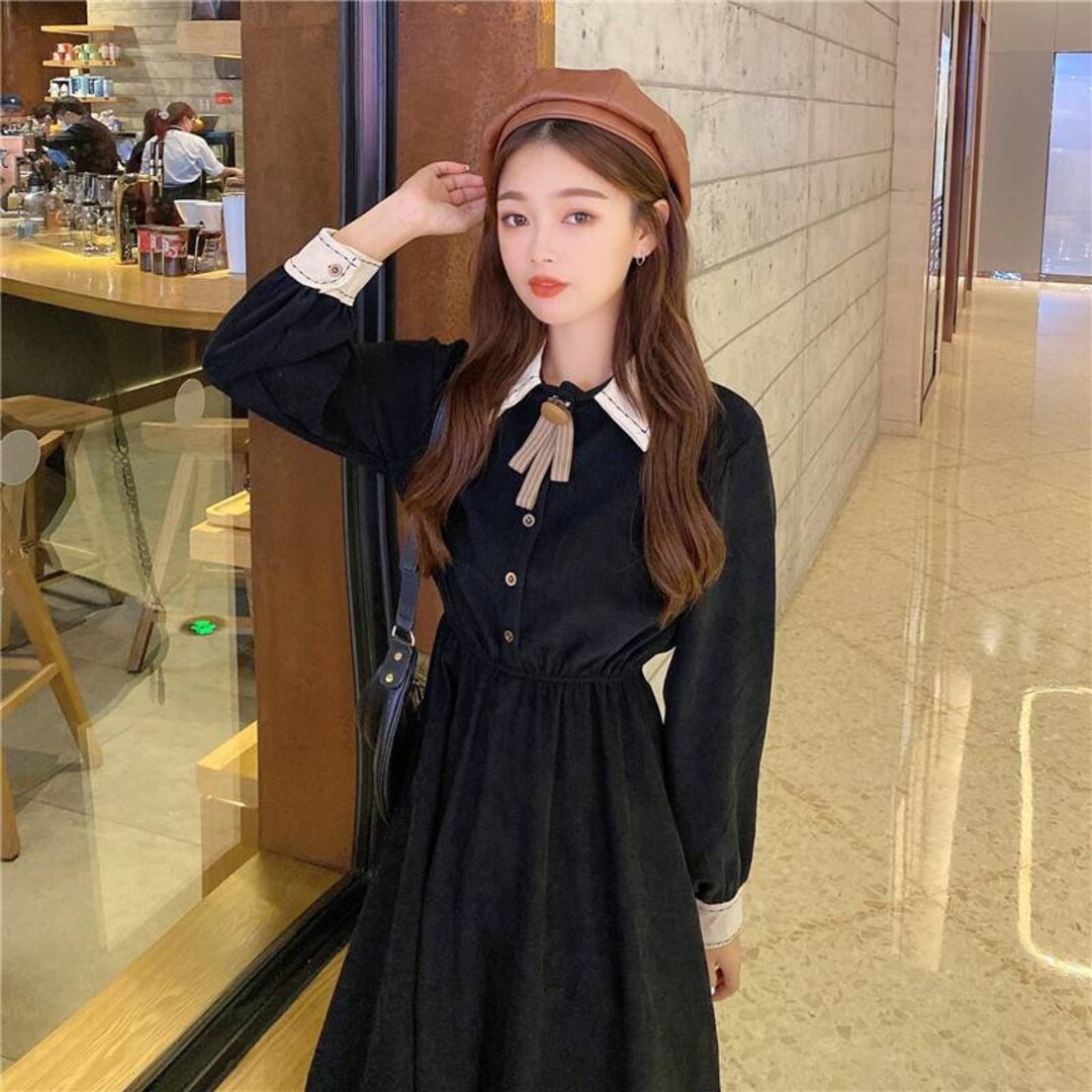 Korean Fashion Winter Dresses Long Sleeve Dresses Retro - Etsy New Zealand