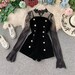 Korean Fashion, Wedding Guest Dress Summer, Vintage Black Jumpsuit Dress,Cocktail Dress For Wedding , Long Sleeve Mini dress