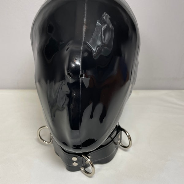 Rubber Latex Full Face Hood with No Eyes, No Mouth just Nose Holes