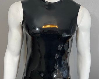 Rubber latex crew neck sleeveless T shirt