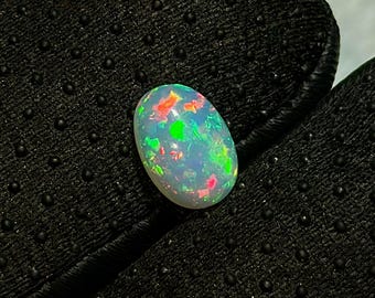 Cabujón de ópalo etíope de 12x8x4 mm, cabujones de ópalo de fuego con base blanca, ópalo con efecto de fuego para joyería, tienda de gemas de cabujón ovalado de ópalo natural