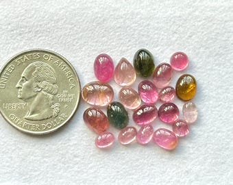 20 Piece, Natural Tourmaline Lot, Calibrated Tourmaline Cabochon, Multi Tourmaline Loose Cabochon Gemstone For Jewelry, SIZE - 4mm To 9mm
