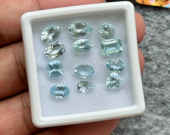 12 Piece, Natural Aquamarine cut Stone, Loose Aquamarine Gemstone Shop, Aquamarine Faceted Stone | SIZE - 6x6mm - 9x6mm