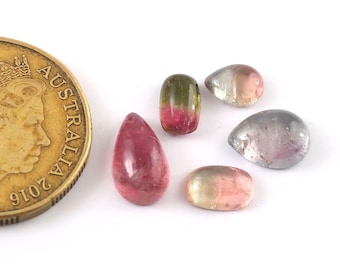 5 Piece, Natural Tourmaline Stone, Bi-color Tourmaline Cabochon, Tourmaline Loose Cabochon Gemstone, Tourmaline Jewelry, SIZE - 7x5mm-12x7mm