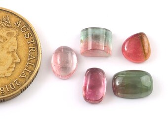 5 Piece, Natural Tourmaline Stone, Bi-color Tourmaline Cabochon, Tourmaline Loose Cabochon Gemstone, Tourmaline Jewelry, SIZE - 8x7mm-10x7mm