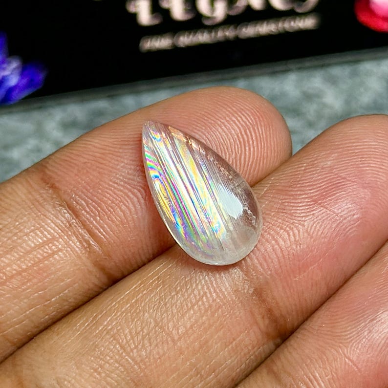 Light Refraction Pattern 18x10x4.5mm, Malawi Moonstone Cabochon, Rainbow Moonstone Gemstone ...