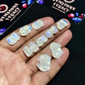9 Pairs Lot, Rainbow Moonstone Gemstone Cabochon, Blue Fire Moonstone Pair, Flashy Moonstone Loose Gemstone Lot, SIZE - 10x8x4mm-16x10x4mm
