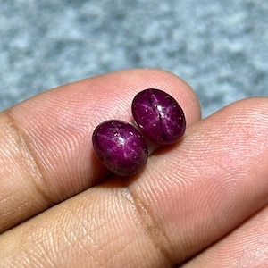 Par de rubíes estrella naturales (9 x 7 x 6 mm), cabujón de rubí estrella de seis rayos, piedra preciosa de rubí estrella con asterismo, piedra preciosa de rubí estrella roja sin tratar, rubí de mina india.