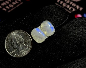 14x10x4mm, Clear Moonstone Gemstone Match Pair, Polished Moonstone Pair, Blue Flash Moonstone Earrings Stones, Rainbow Moonstone Cabochon