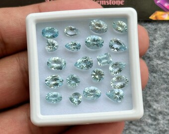 20 Piece, Natural Aquamarine Gemstone, Loose Aquamarine cut Stone, Aquamarine Faceted Gemstone, AAA Aquamarine For Jewelry | 5x5mm - 7x5mm