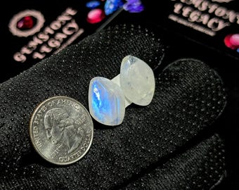 20x15x5mm, Clear Moonstone Gemstone Match Pair, Polished Moonstone Pair, Blue Flash Moonstone Earrings Stones, Rainbow Moonstone Cabochon