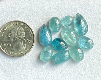10 stuks, Gemmy Kyaniet Cabochon Set, Natuurlijke Kyaniet Edelstenen, Aqua Kyaniet Steen, Kyaniet voor Sieraden, AFMETINGEN - 9x7x4mm tot 15x9x6mm