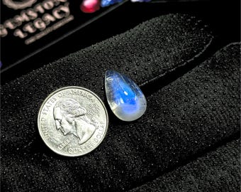 20x12.5x7mm, Natural Moonstone Cabochon, Flashy Moonstone Loose Cabochon, Blue Fire Moonstone Pear Cabochon, Rainbow Moonstone Gemstone