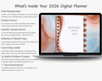 Terracotta 2026 digitale planner, maandelijks wekelijks pdf, notability