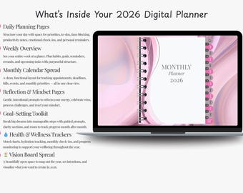 Roze digitale planner 2026 | Maandelijkse en wekelijkse invulbare pdf