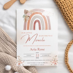 Editable Boho Rainbow Baby Shower Invitation Baby Shower Template Boho Baby Shower invitation instant download invitation girl&boy printable