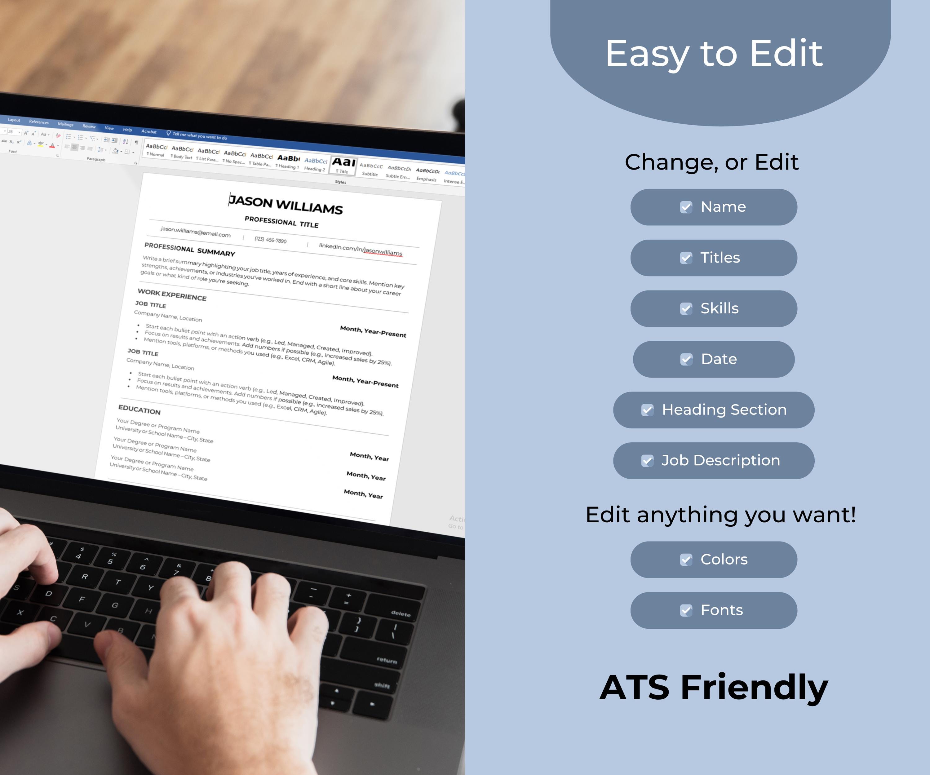 ATS Friendly Resume Template CV Template for Word References & Cover ...